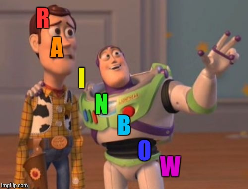 Rainbow-rific | R; A; I; N; B; O; W | image tagged in memes,x x everywhere | made w/ Imgflip meme maker