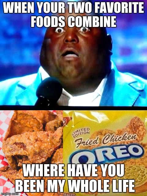 Fried Chicken is Amazing | WHEN YOUR TWO FAVORITE FOODS COMBINE; WHERE HAVE YOU BEEN MY WHOLE LIFE | image tagged in fried chicken | made w/ Imgflip meme maker
