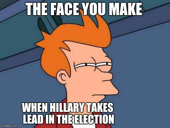 Futurama Fry Meme | THE FACE YOU MAKE; WHEN HILLARY TAKES LEAD IN THE ELECTION | image tagged in memes,futurama fry | made w/ Imgflip meme maker