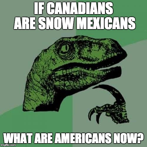 Philosoraptor Meme | IF CANADIANS ARE SNOW MEXICANS; WHAT ARE AMERICANS NOW? | image tagged in memes,philosoraptor | made w/ Imgflip meme maker