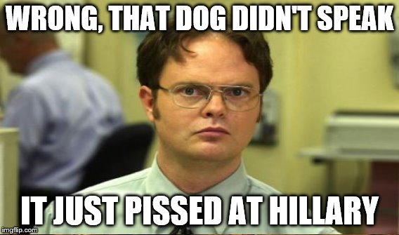 WRONG, THAT DOG DIDN'T SPEAK IT JUST PISSED AT HILLARY | made w/ Imgflip meme maker