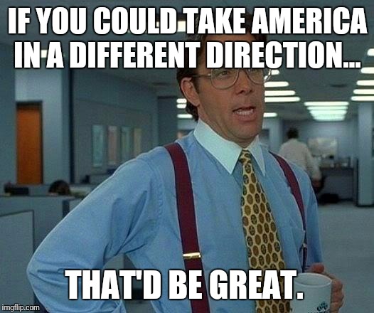 That Would Be Great Meme | IF YOU COULD TAKE AMERICA IN A DIFFERENT DIRECTION... THAT'D BE GREAT. | image tagged in memes,that would be great | made w/ Imgflip meme maker