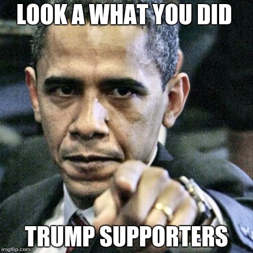 Pissed Off Obama | LOOK A WHAT YOU DID; TRUMP SUPPORTERS | image tagged in memes,pissed off obama | made w/ Imgflip meme maker