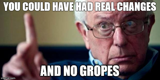 Bernie Sanders | YOU COULD HAVE HAD REAL CHANGES; AND NO GROPES | image tagged in bernie sanders | made w/ Imgflip meme maker