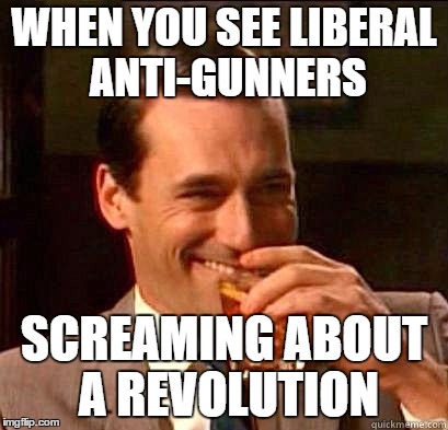 Don Draper Laughing | WHEN YOU SEE LIBERAL ANTI-GUNNERS; SCREAMING ABOUT A REVOLUTION | image tagged in don draper laughing | made w/ Imgflip meme maker
