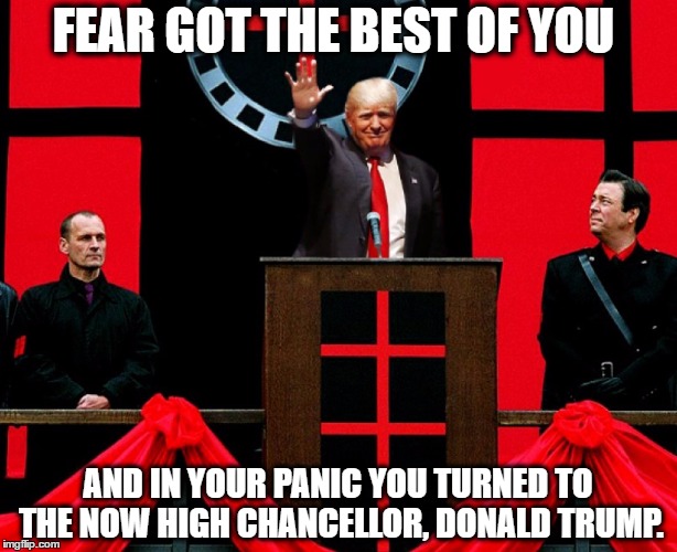 Chancellor Trump | FEAR GOT THE BEST OF YOU; AND IN YOUR PANIC YOU TURNED TO THE NOW HIGH CHANCELLOR, DONALD TRUMP. | image tagged in chancellortrump | made w/ Imgflip meme maker