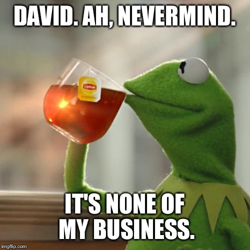 But That's None Of My Business Meme | DAVID. AH, NEVERMIND. IT'S NONE OF MY BUSINESS. | image tagged in memes,but thats none of my business,kermit the frog | made w/ Imgflip meme maker