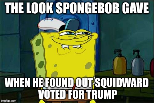 Don't You Squidward | THE LOOK SPONGEBOB GAVE; WHEN HE FOUND OUT SQUIDWARD VOTED FOR TRUMP | image tagged in memes,dont you squidward | made w/ Imgflip meme maker