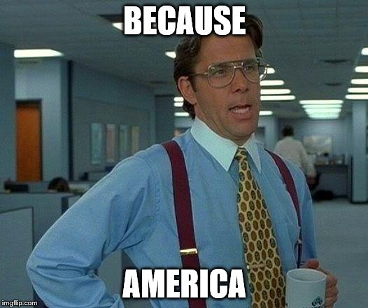 BECAUSE AMERICA | made w/ Imgflip meme maker