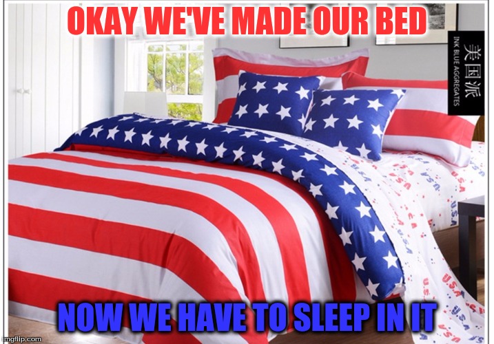 The choice has been made live with it! |  OKAY WE'VE MADE OUR BED; NOW WE HAVE TO SLEEP IN IT | image tagged in memes,election 2016,donald trump | made w/ Imgflip meme maker