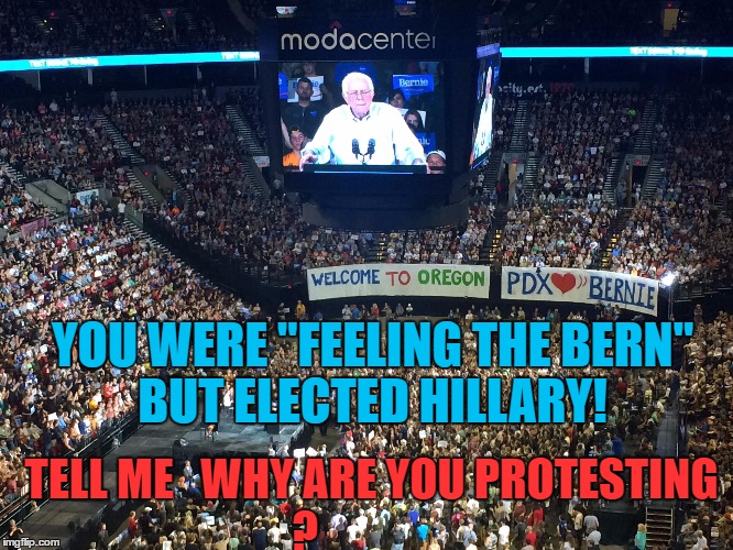 You left me with no choice! Did you not see all the  memes #Hillary4prison   | YOU WERE "FEELING THE BERN"  BUT ELECTED HILLARY! TELL ME   WHY ARE YOU PROTESTING     ? | image tagged in memes,hilary,feelthebern,election 2016,protest,hillary for prison | made w/ Imgflip meme maker