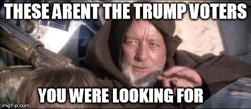 These Aren't The Droids You Were Looking For Meme | THESE ARENT THE TRUMP VOTERS; YOU WERE LOOKING FOR | image tagged in memes,these arent the droids you were looking for | made w/ Imgflip meme maker