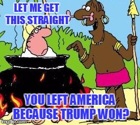 A liberal that left America | LET ME GET THIS STRAIGHT; YOU LEFT AMERICA BECAUSE TRUMP WON? | image tagged in donald trump,college liberal,hillary clinton,president 2016 | made w/ Imgflip meme maker