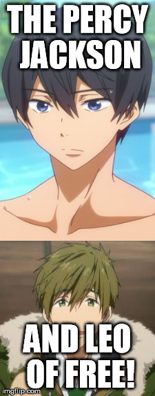 Free! | THE PERCY JACKSON; AND LEO OF FREE! | image tagged in anime,memes,percy jackson,free,teenage,tmnt | made w/ Imgflip meme maker