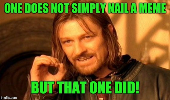 One Does Not Simply Meme | ONE DOES NOT SIMPLY NAIL A MEME BUT THAT ONE DID! | image tagged in memes,one does not simply | made w/ Imgflip meme maker