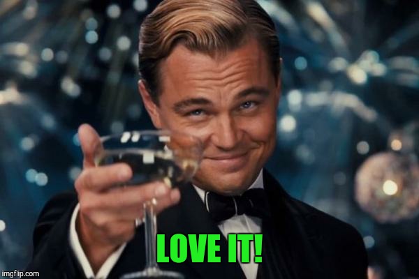 Leonardo Dicaprio Cheers Meme | LOVE IT! | image tagged in memes,leonardo dicaprio cheers | made w/ Imgflip meme maker