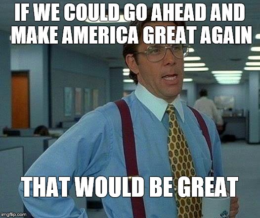 That Would Be Great Meme | IF WE COULD GO AHEAD AND MAKE AMERICA GREAT AGAIN; THAT WOULD BE GREAT | image tagged in memes,that would be great | made w/ Imgflip meme maker
