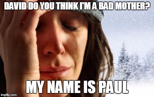 1st World Canadian Problems Meme | DAVID DO YOU THINK I'M A BAD MOTHER? MY NAME IS PAUL | image tagged in memes,1st world canadian problems | made w/ Imgflip meme maker
