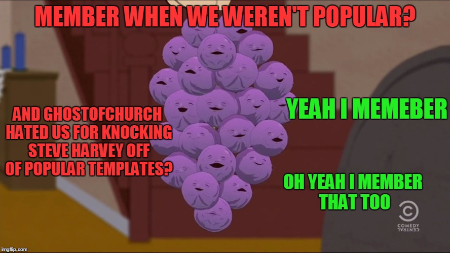 Member Berries Meme | MEMBER WHEN WE WEREN'T POPULAR? YEAH I MEMEBER AND GHOSTOFCHURCH HATED US FOR KNOCKING STEVE HARVEY OFF OF POPULAR TEMPLATES? OH YEAH I MEMB | image tagged in memes,member berries | made w/ Imgflip meme maker