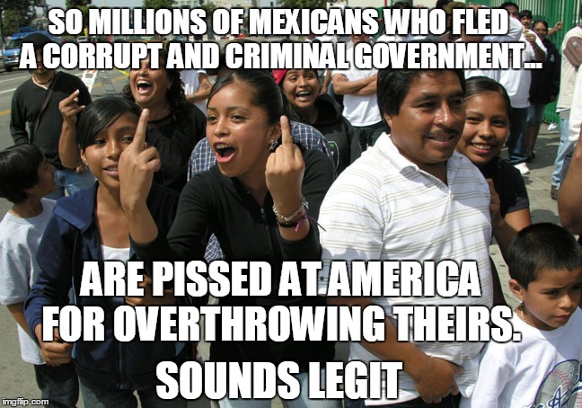 Hypocricy | SO MILLIONS OF MEXICANS WHO FLED A CORRUPT AND CRIMINAL GOVERNMENT... ARE PISSED AT AMERICA FOR OVERTHROWING THEIRS. SOUNDS LEGIT | image tagged in mexico,trump,illegals,election,hillary,obama | made w/ Imgflip meme maker