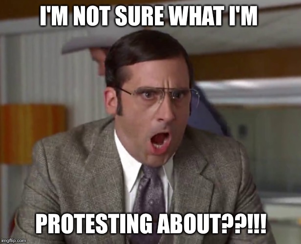 Brick street  | I'M NOT SURE WHAT I'M; PROTESTING ABOUT??!!! | image tagged in overly attached girlfriend | made w/ Imgflip meme maker