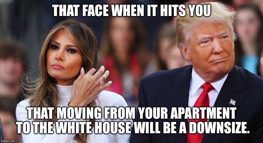 Trumps New House | THAT FACE WHEN IT HITS YOU; THAT MOVING FROM YOUR APARTMENT TO THE WHITE HOUSE WILL BE A DOWNSIZE. | image tagged in trumps white house,trump 2016 | made w/ Imgflip meme maker