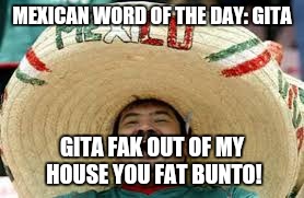 MEXICAN WORD OF THE DAY: GITA GITA FAK OUT OF MY HOUSE YOU FAT BUNTO! | made w/ Imgflip meme maker