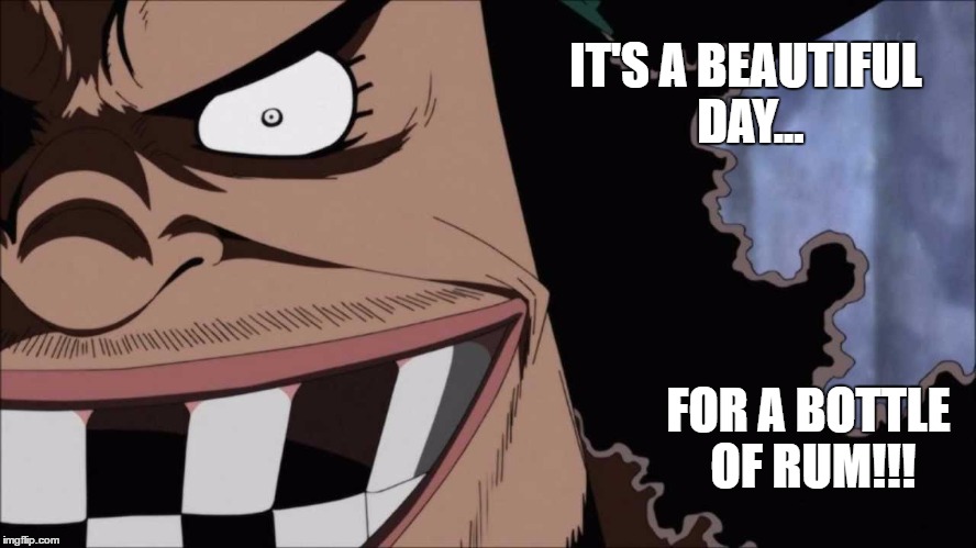 IT'S A BEAUTIFUL DAY... FOR A BOTTLE OF RUM!!! | image tagged in one piece,black beard | made w/ Imgflip meme maker
