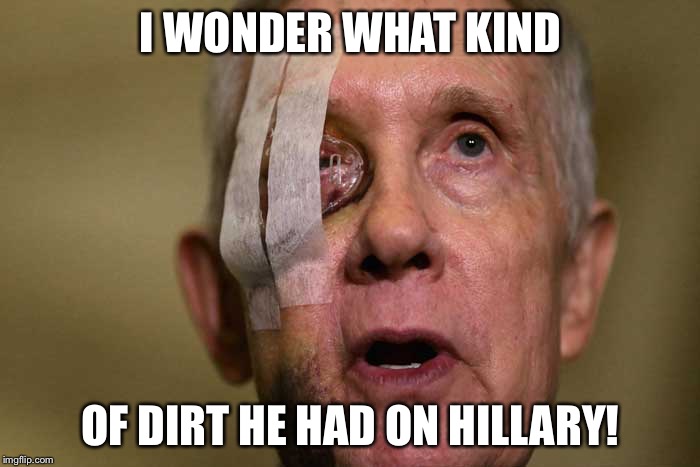 Reid | I WONDER WHAT KIND; OF DIRT HE HAD ON HILLARY! | image tagged in reid | made w/ Imgflip meme maker