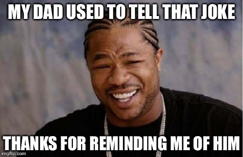 Yo Dawg Heard You Meme | MY DAD USED TO TELL THAT JOKE THANKS FOR REMINDING ME OF HIM | image tagged in memes,yo dawg heard you | made w/ Imgflip meme maker