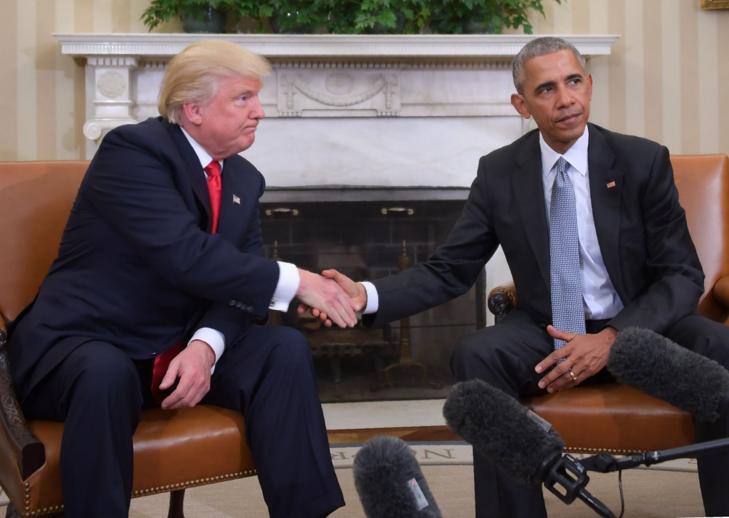 High Quality Trump Obama handshake  Blank Meme Template