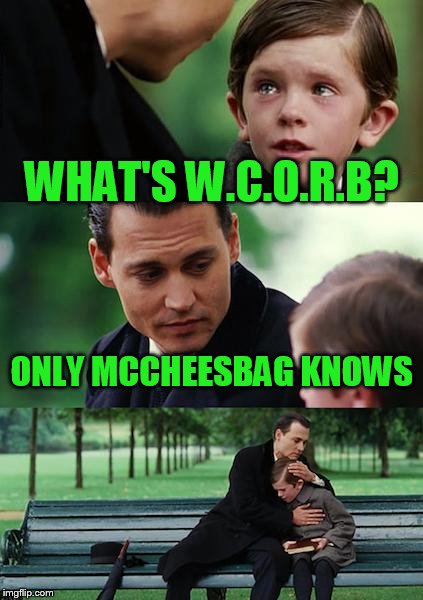 Finding Neverland Meme | WHAT'S W.C.O.R.B? ONLY MCCHEESBAG KNOWS | image tagged in memes,finding neverland | made w/ Imgflip meme maker