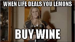 big glass of wine | WHEN LIFE DEALS YOU LEMONS; BUY WINE | image tagged in big glass of wine | made w/ Imgflip meme maker