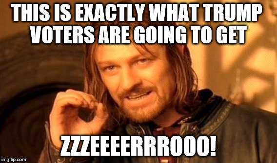 One Does Not Simply | THIS IS EXACTLY WHAT TRUMP VOTERS ARE GOING TO GET; ZZZEEEERRROOO! | image tagged in memes,one does not simply | made w/ Imgflip meme maker