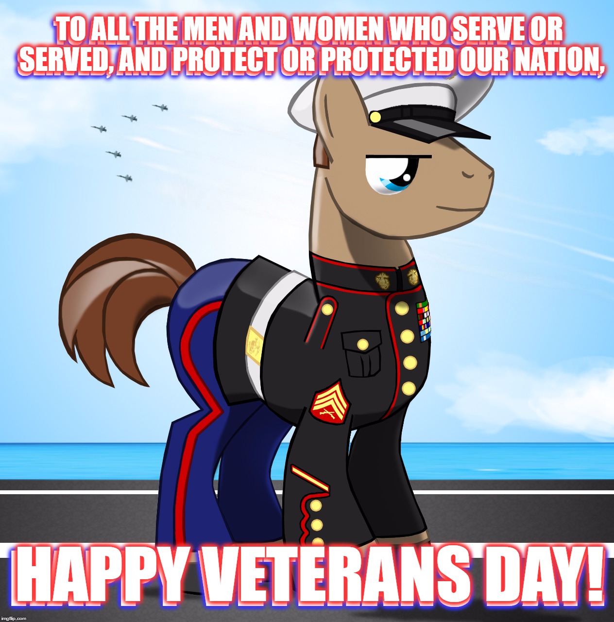 Happy Veterans Day Everyone (Or Everypony)! | TO ALL THE MEN AND WOMEN WHO SERVE OR SERVED, AND PROTECT OR PROTECTED OUR NATION, TO ALL THE MEN AND WOMEN WHO SERVE OR SERVED, AND PROTECT OR PROTECTED OUR NATION, HAPPY VETERANS DAY! HAPPY VETERANS DAY! | image tagged in memes,veterans day,happy veterans day,thank you,service,nation | made w/ Imgflip meme maker