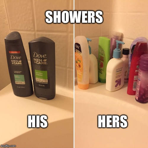 His and Hers Shower Supplies | SHOWERS; HIS; HERS | image tagged in his hers shower,funny memes,funny,funny meme,so true,relationships | made w/ Imgflip meme maker