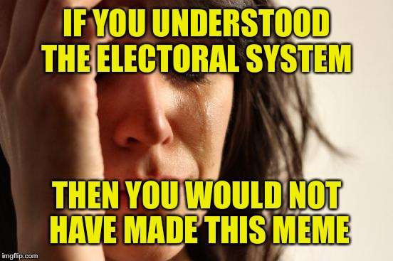 First World Problems Meme | IF YOU UNDERSTOOD THE ELECTORAL SYSTEM THEN YOU WOULD NOT HAVE MADE THIS MEME | image tagged in memes,first world problems | made w/ Imgflip meme maker