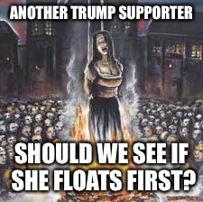 ANOTHER TRUMP SUPPORTER; SHOULD WE SEE IF SHE FLOATS FIRST? | image tagged in trump 2016 | made w/ Imgflip meme maker