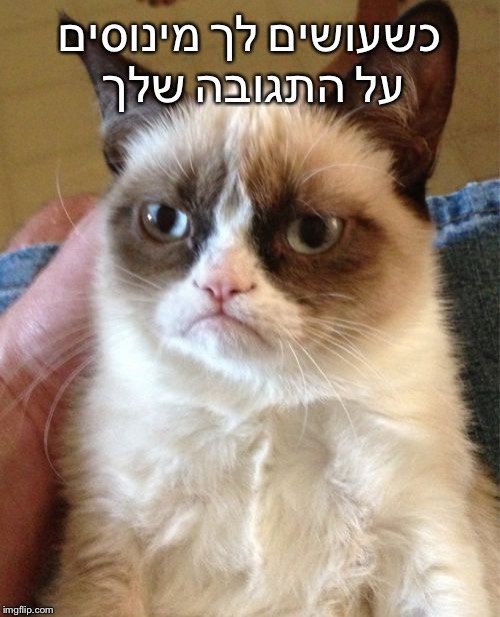 Grumpy Cat Meme | כשעושים לך מינוסים על התגובה שלך | image tagged in memes,grumpy cat | made w/ Imgflip meme maker
