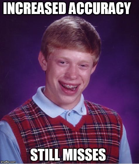 Bad Luck Brian | INCREASED ACCURACY; STILL MISSES | image tagged in memes,bad luck brian | made w/ Imgflip meme maker