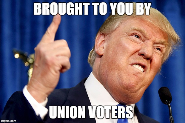 Donald Trump | BROUGHT TO YOU BY; UNION VOTERS | image tagged in donald trump | made w/ Imgflip meme maker