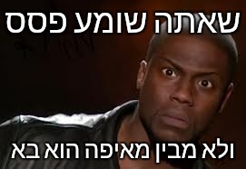 Kevin Hart Meme | שאתה שומע פסס; ולא מבין מאיפה הוא בא | image tagged in memes,kevin hart the hell | made w/ Imgflip meme maker