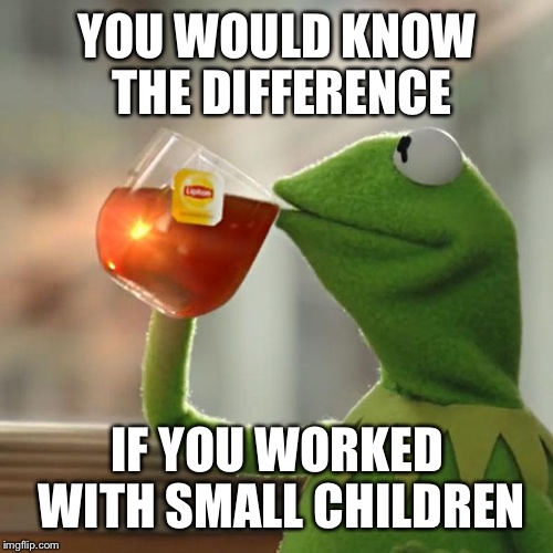 But That's None Of My Business Meme | YOU WOULD KNOW THE DIFFERENCE IF YOU WORKED WITH SMALL CHILDREN | image tagged in memes,but thats none of my business,kermit the frog | made w/ Imgflip meme maker
