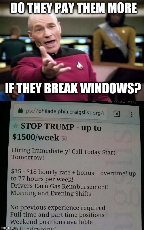 Jobs for those special snowflakes | DO THEY PAY THEM MORE; IF THEY BREAK WINDOWS? | image tagged in protest,riot | made w/ Imgflip meme maker