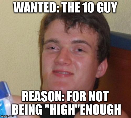 10 Guy | WANTED: THE 10 GUY; REASON: FOR NOT BEING "HIGH"ENOUGH | image tagged in memes,10 guy | made w/ Imgflip meme maker
