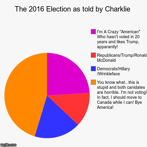 image tagged in funny,pie charts,election,2016,hillary clinton,donald trump | made w/ Imgflip chart maker