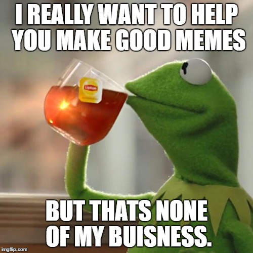 But That's None Of My Business Meme | I REALLY WANT TO HELP YOU MAKE GOOD MEMES; BUT THATS NONE OF MY BUISNESS. | image tagged in memes,but thats none of my business,kermit the frog | made w/ Imgflip meme maker
