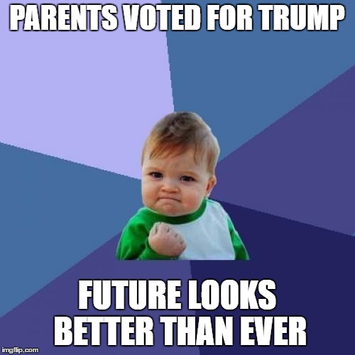 Success Kid Meme | PARENTS VOTED FOR TRUMP; FUTURE LOOKS BETTER THAN EVER | image tagged in memes,success kid | made w/ Imgflip meme maker