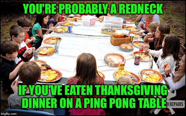 Ummmm, yeah | YOU'RE PROBABLY A REDNECK; IF YOU'VE EATEN THANKSGIVING DINNER ON A PING PONG TABLE | image tagged in redneck | made w/ Imgflip meme maker