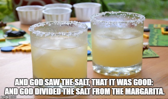 AND GOD SAW THE SALT, THAT IT WAS GOOD: AND GOD DIVIDED THE SALT FROM THE MARGARITA. | made w/ Imgflip meme maker